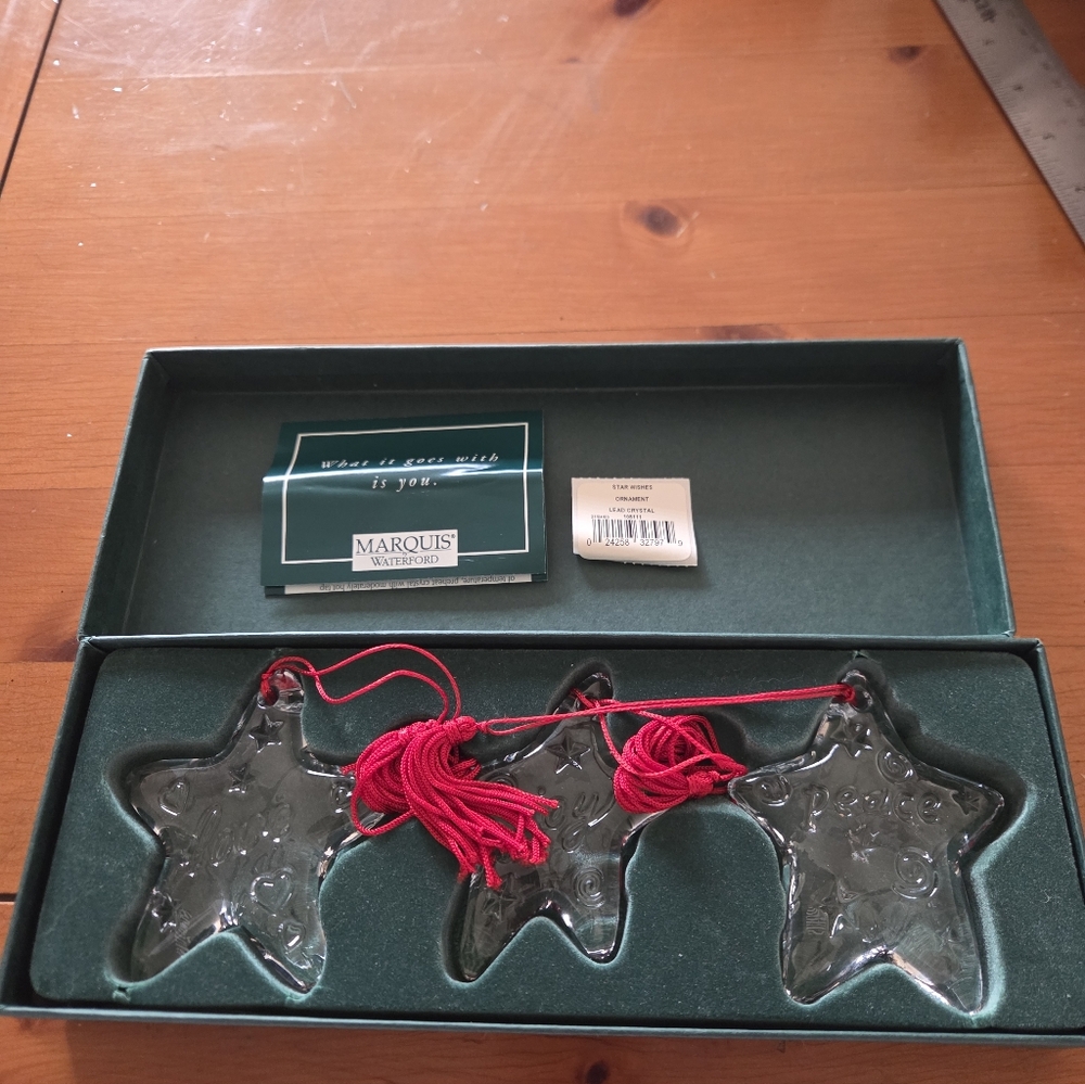 Waterford Marquis "Star Wishes Ornaments Live,Joy, Peace With Box 2002